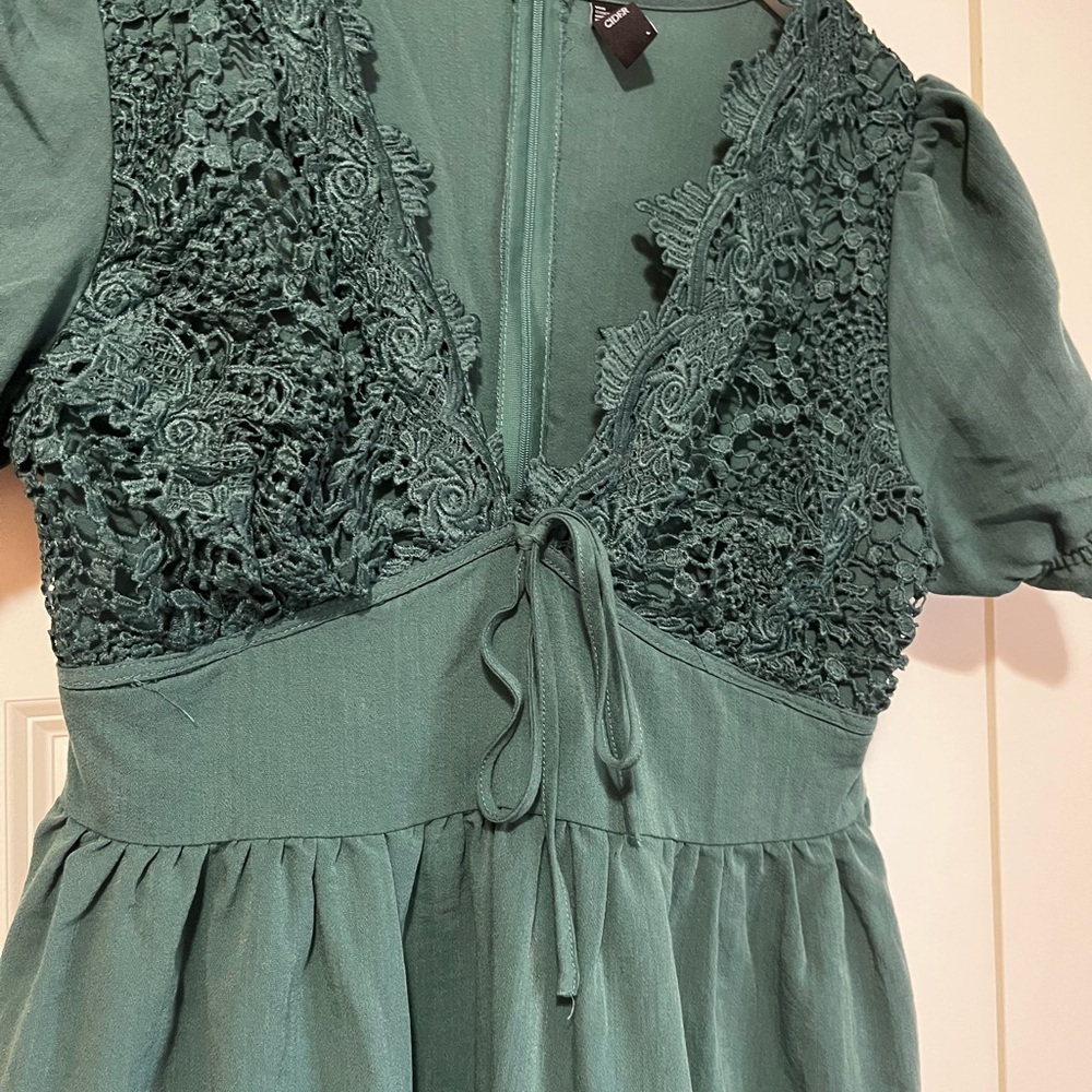 Cider Dark Green Midi Dress with Lace Bodice - Picture 3 of 3